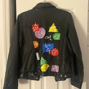 100% real leather gap jacket hand painted by a local artist in Brooklyn